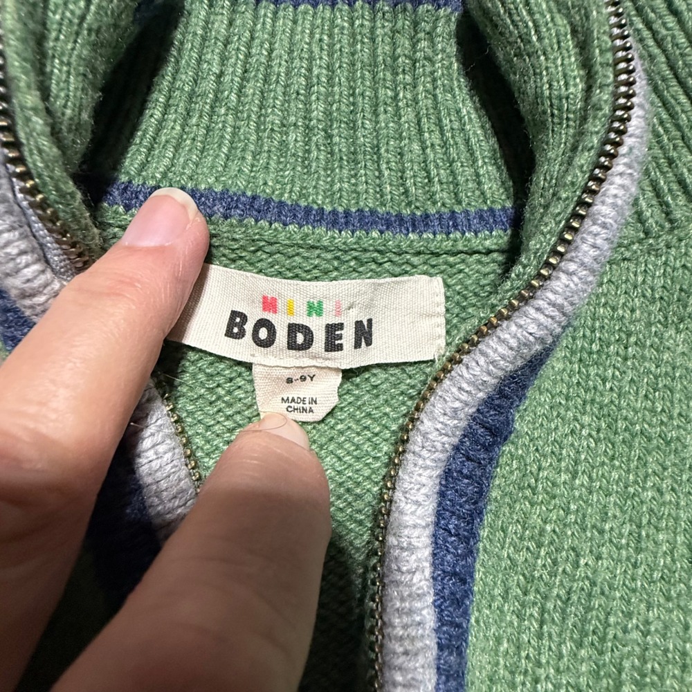 Mini Boden Quarter Zip Sweater Green Knit Preppy Coastal - Picture 3 of 5